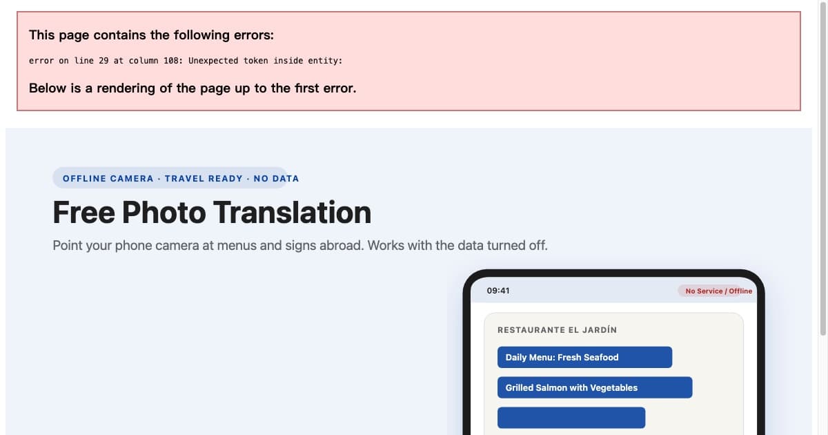 Photo translation example showing menu translation on mobile phone
